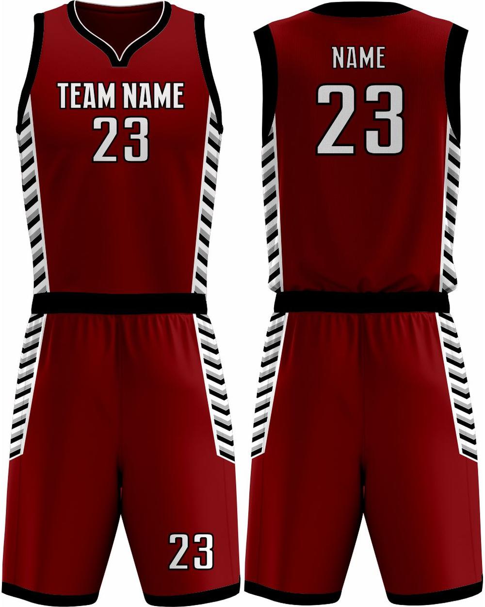 SportUniform Men's Downtown Sublimated Basketball Uniform, color: Maroon/Black
