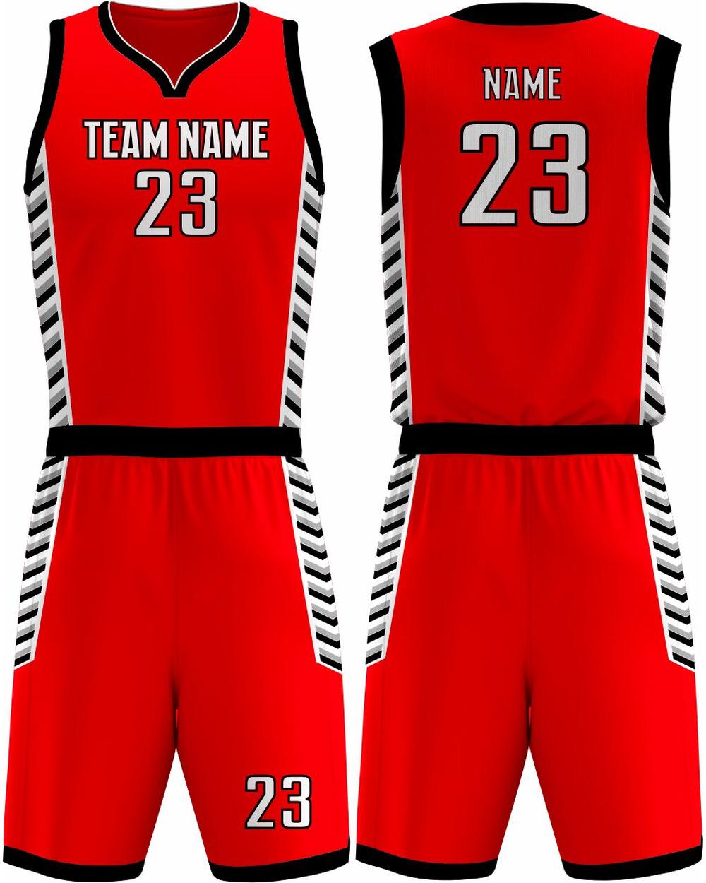 SportUniform Men's Downtown Sublimated Basketball Uniform, color: Red/Black