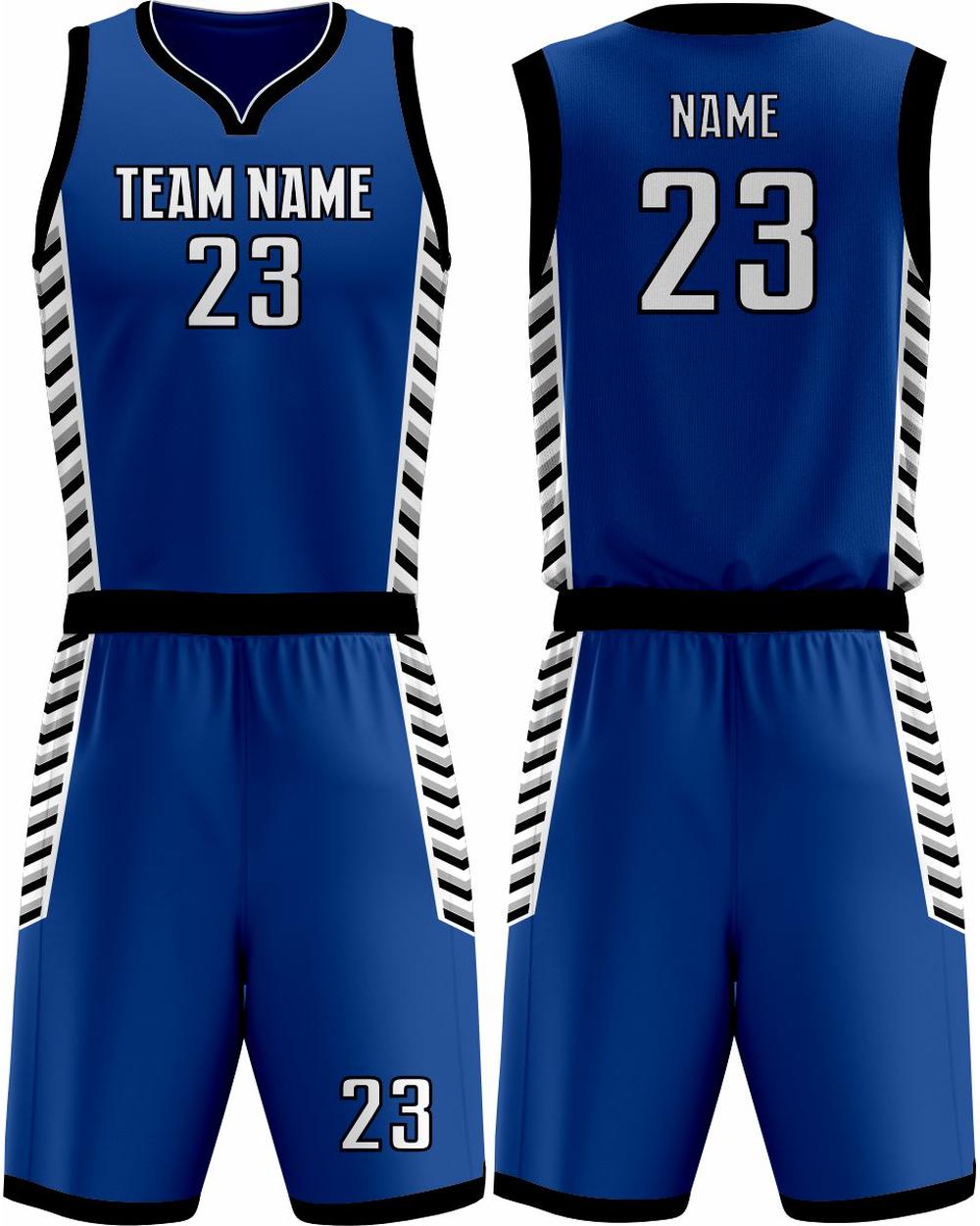 SportUniform Men's Downtown Sublimated Basketball Uniform, color: Royal/Black