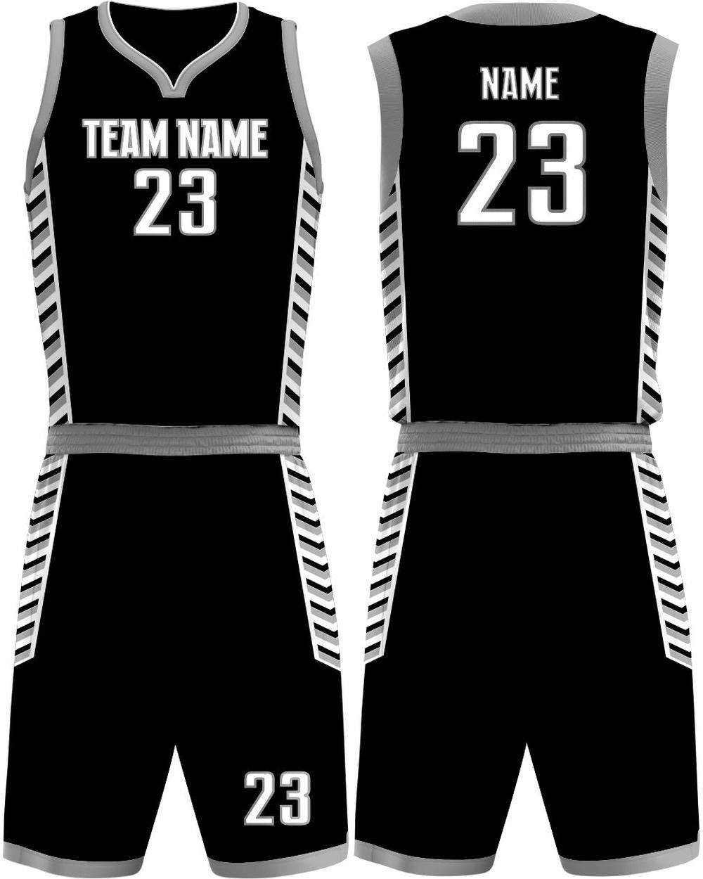 SportUniform Men's Downtown Sublimated Basketball Uniform, color: Black/Grey