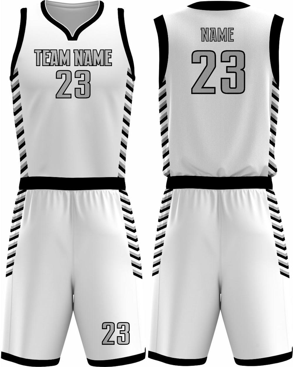 SportUniform Men's Downtown Sublimated Basketball Uniform, color: White/Black