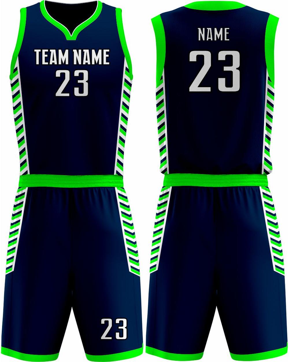 SportUniform Downtown Sublimated Basketball Uniform, color: Navy/Neon Green