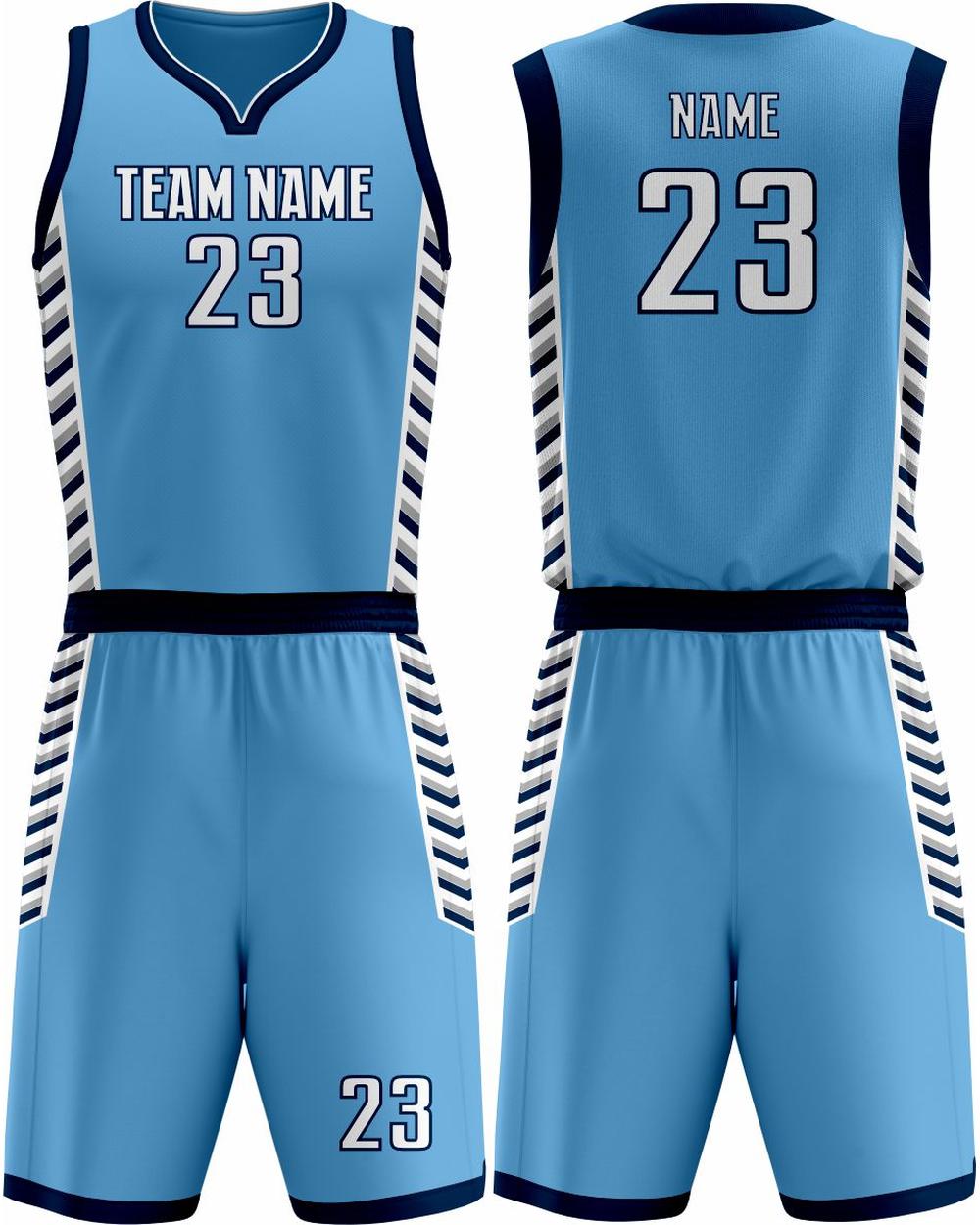 SportUniform Men's Downtown Sublimated Basketball Uniform, color: Carolina Blue/Navy