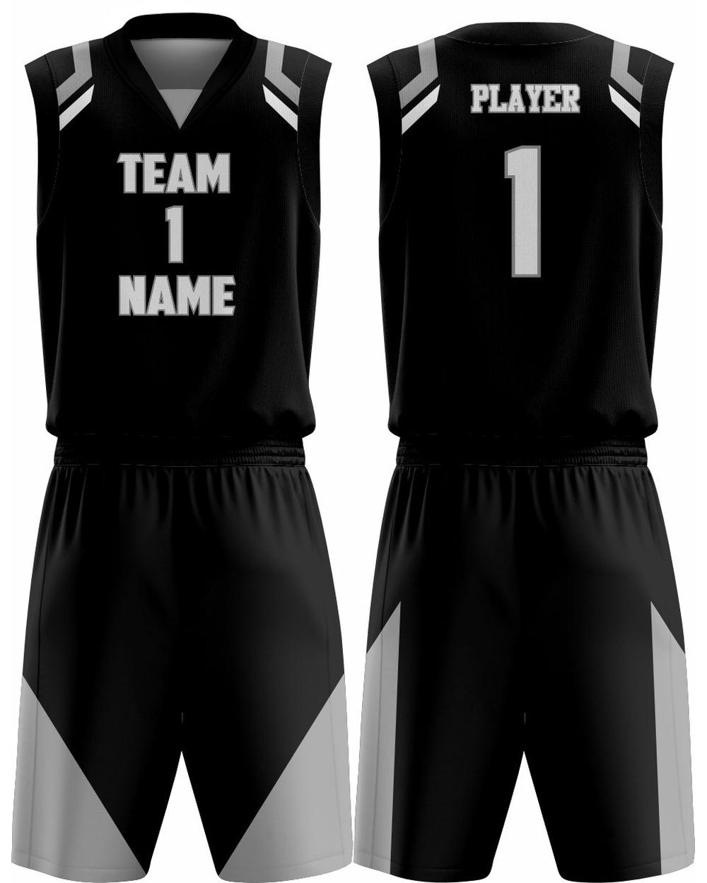 SportUniform Men's Slammer Sublimated Basketball Uniform, color: Black/Grey