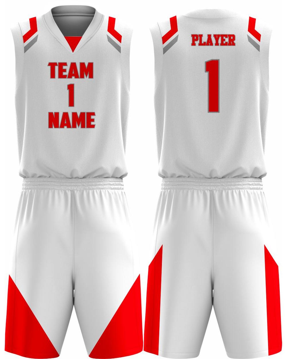 SportUniform Men's Slammer Sublimated Basketball Uniform, color: White/Red