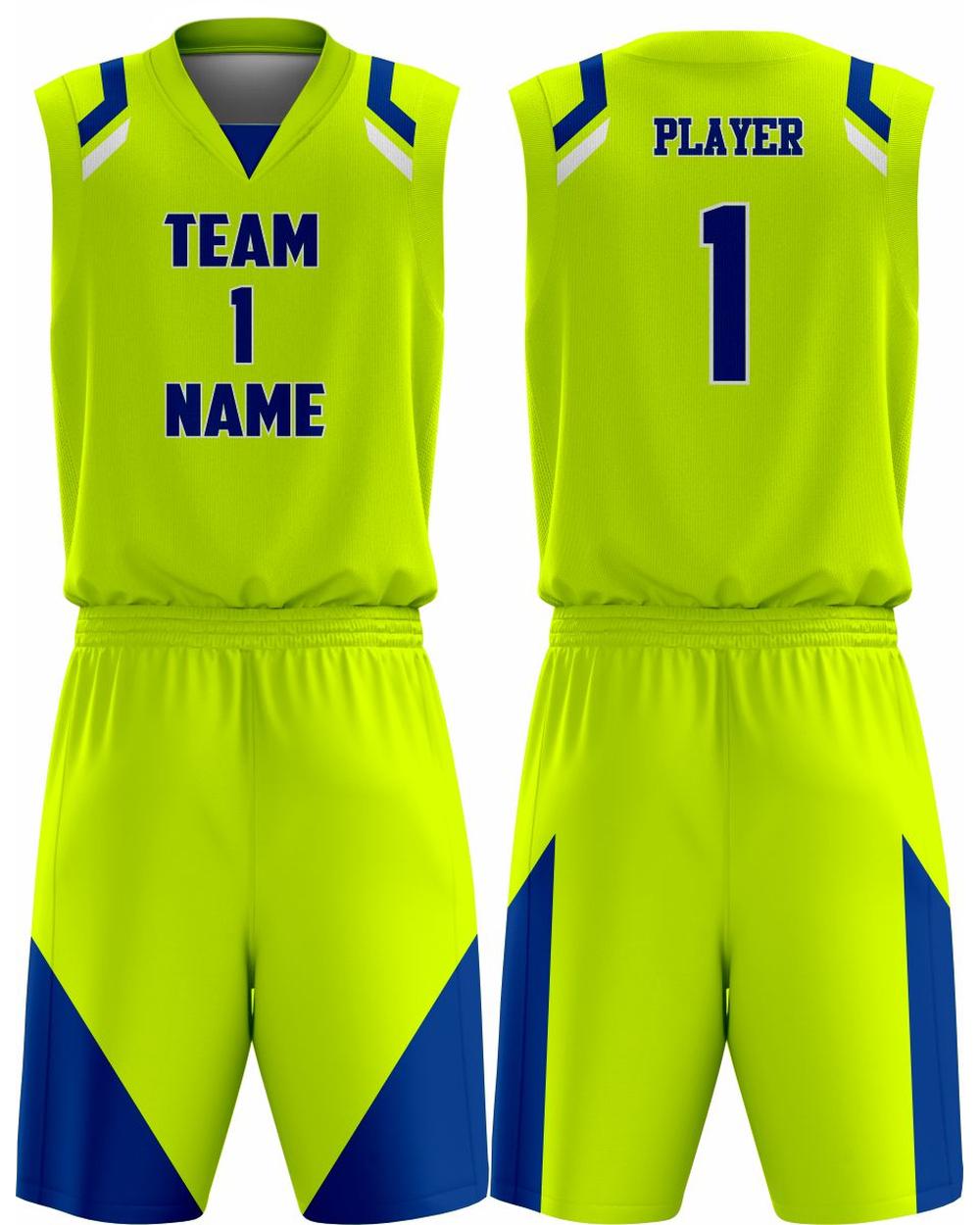 SportUniform Men's Slammer Sublimated Basketball Uniform, color: Neon Yellow/Royal