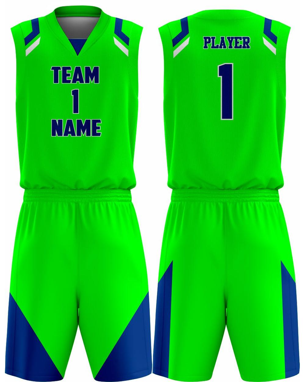 SportUniform Men's Slammer Sublimated Basketball Uniform, color: Neon Green/Royal