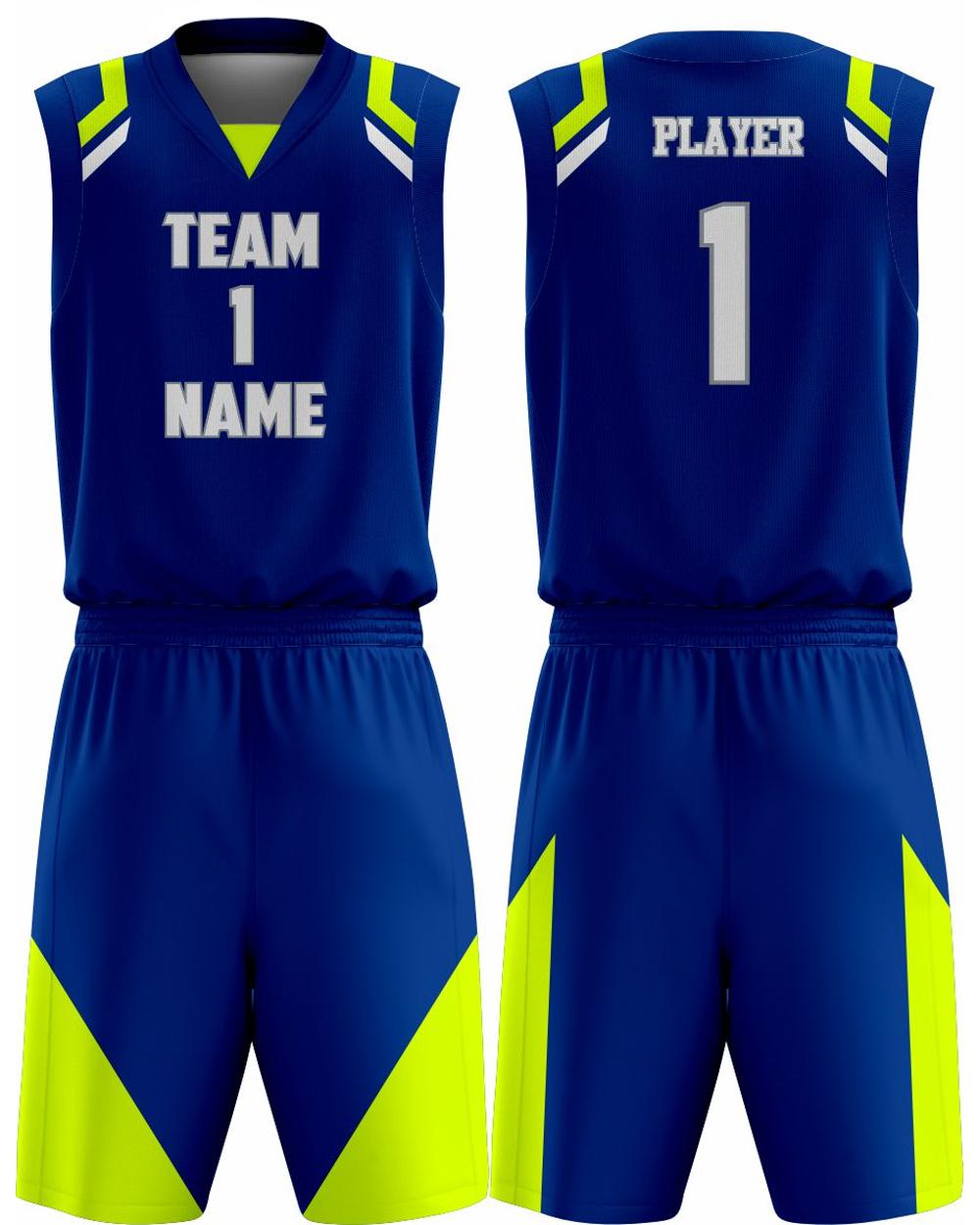 SportUniform Men's Slammer Sublimated Basketball Uniform, color: Royal/Neon Yellow