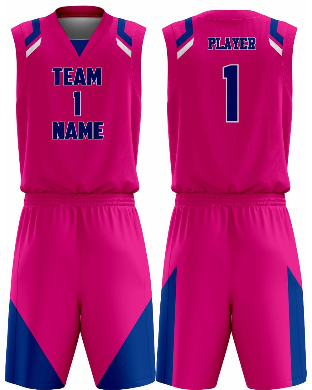SportUniform Men's Slammer Sublimated Basketball Uniform, color: Neon Pink/Royal