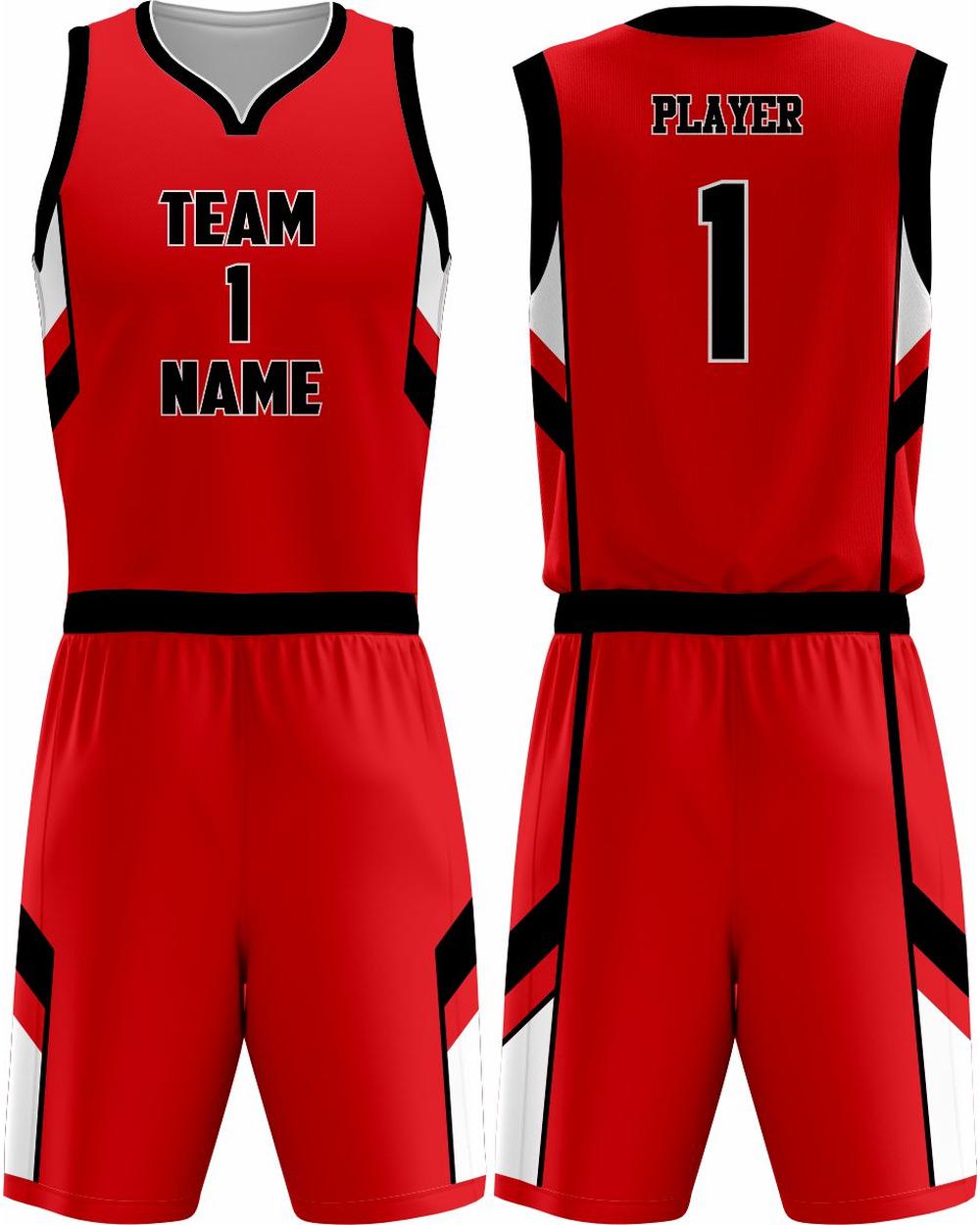 SportUniform Dallas Sublimated Basketball Uniform, color: Red/Black