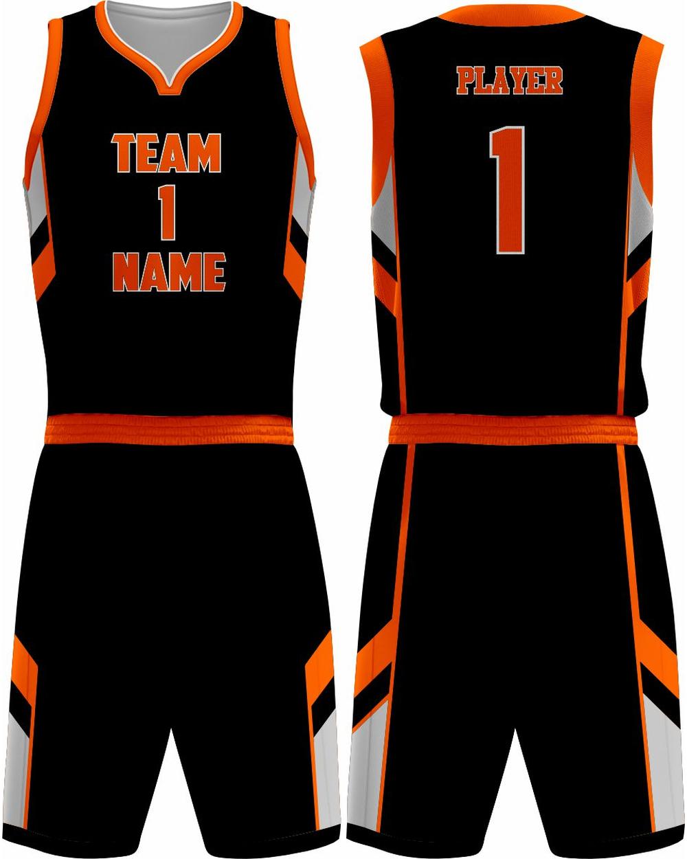 SportUniform Dallas Sublimated Basketball Uniform, color: Black/Orange