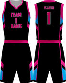 SportUniform Dallas Sublimated Basketball Uniform, color: Black/Neon Pink