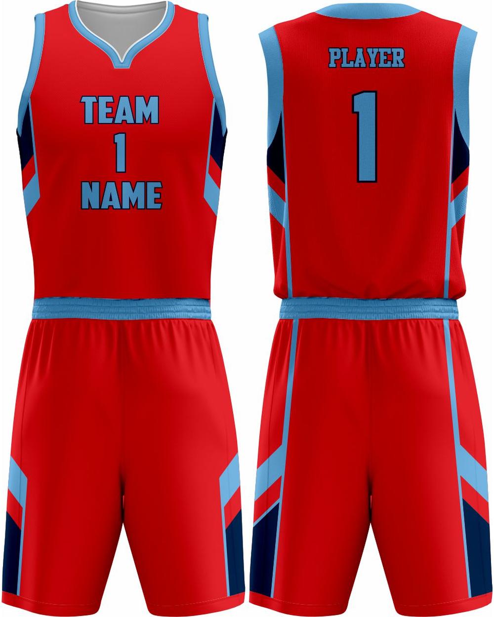 SportUniform Dallas Sublimated Basketball Uniform, color: Red/Carolina Blue