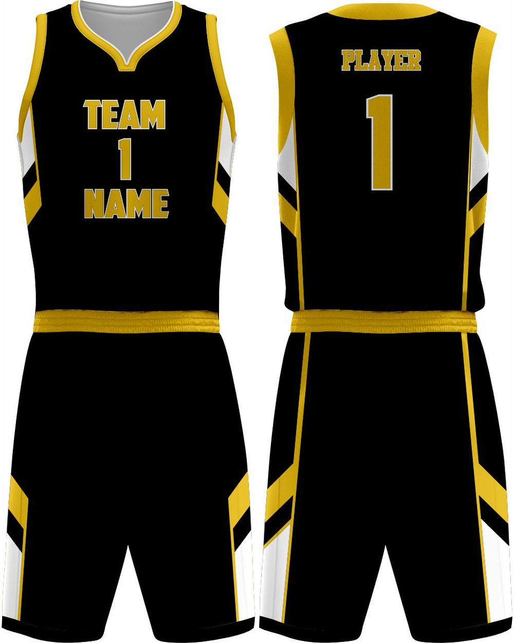 SportUniform Men's Dallas Sublimated Basketball Uniform, color: Black/Gold