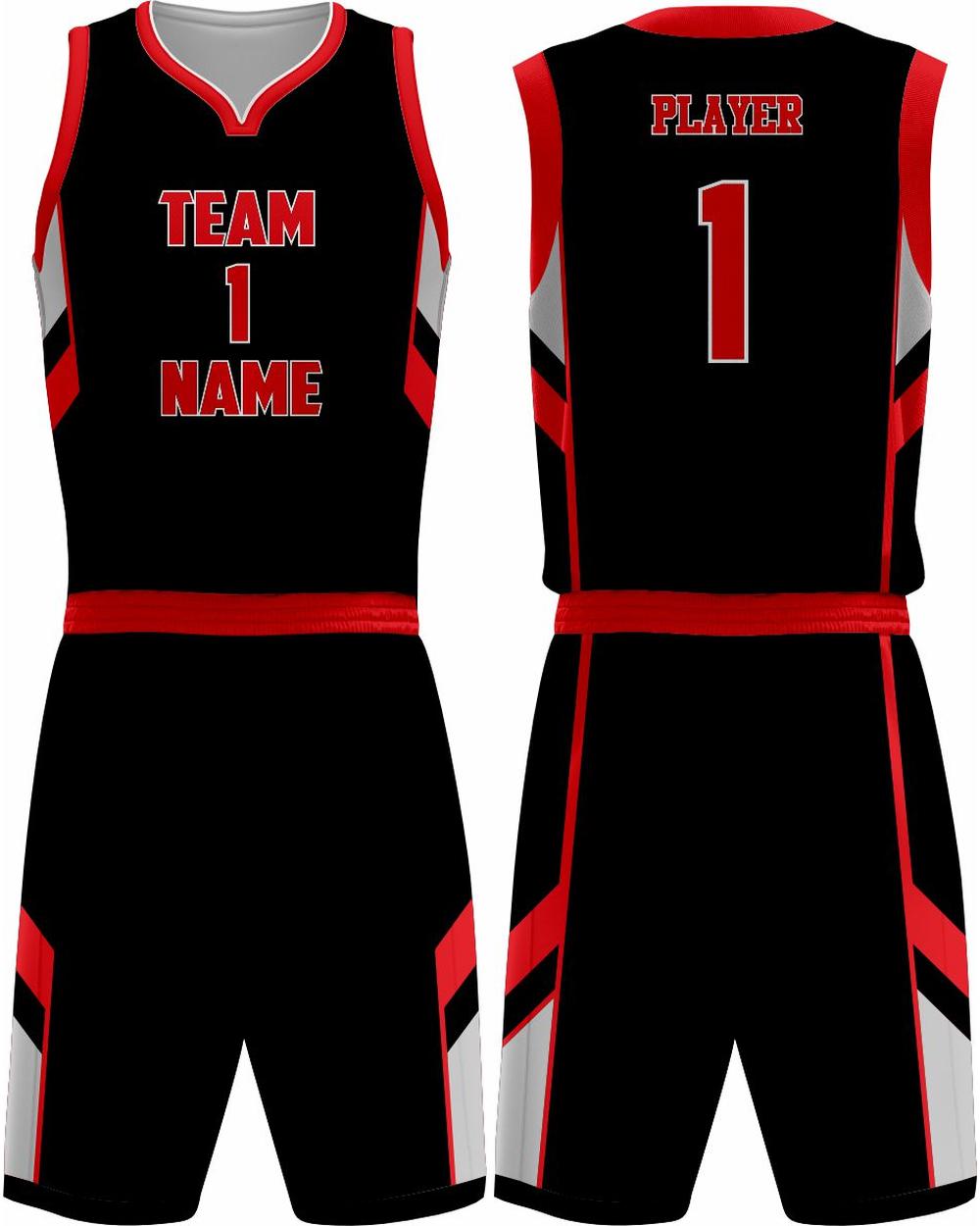 SportUniform Dallas Sublimated Basketball Uniform, color: Black/Red