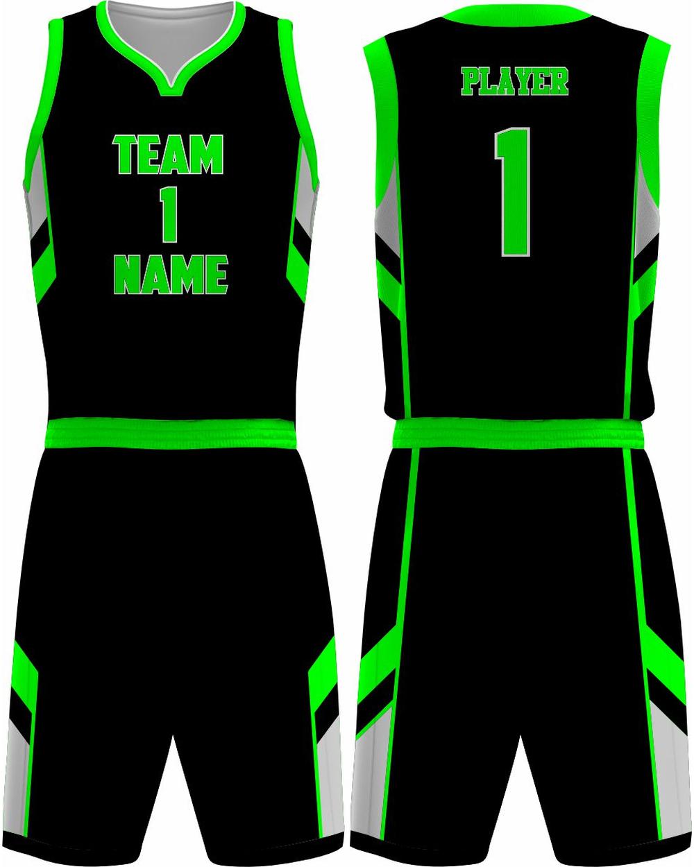 SportUniform Dallas Sublimated Basketball Uniform, color: Black/Neon Green