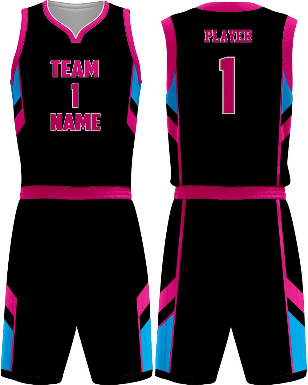 SportUniform Dallas Sublimated Basketball Uniform, color: Black/Neon Pink