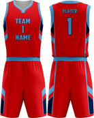SportUniform Dallas Sublimated Basketball Uniform, color: Red/Carolina Blue