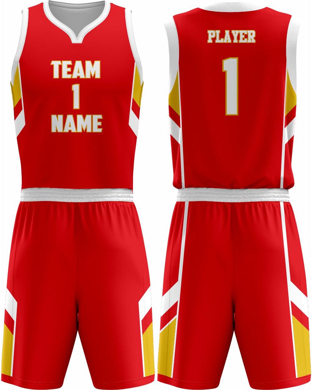 SportUniform Men's Dallas Sublimated Basketball Uniform, color: Red/Gold