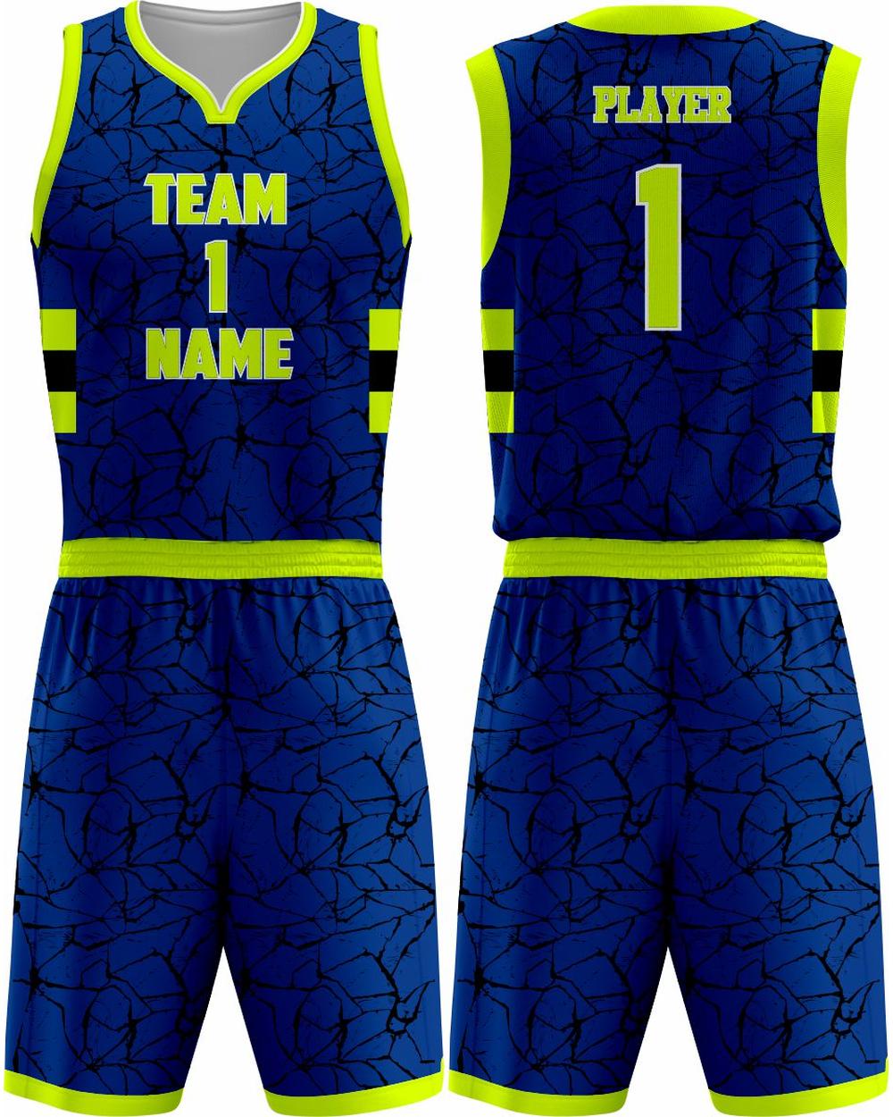 SportUniform Men's Sublimated Basketball Uniform, color: Royal/Neon Yellow