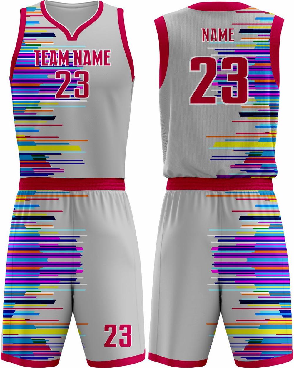 SportUniform Youth Graph Sublimated Basketball Uniform, color: Grey/Red
