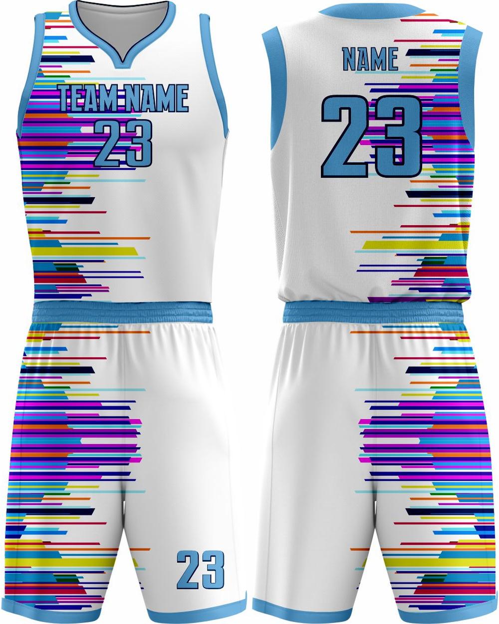 SportUniform Youth Graph Sublimated Basketball Uniform, color: White/Carolina Blue