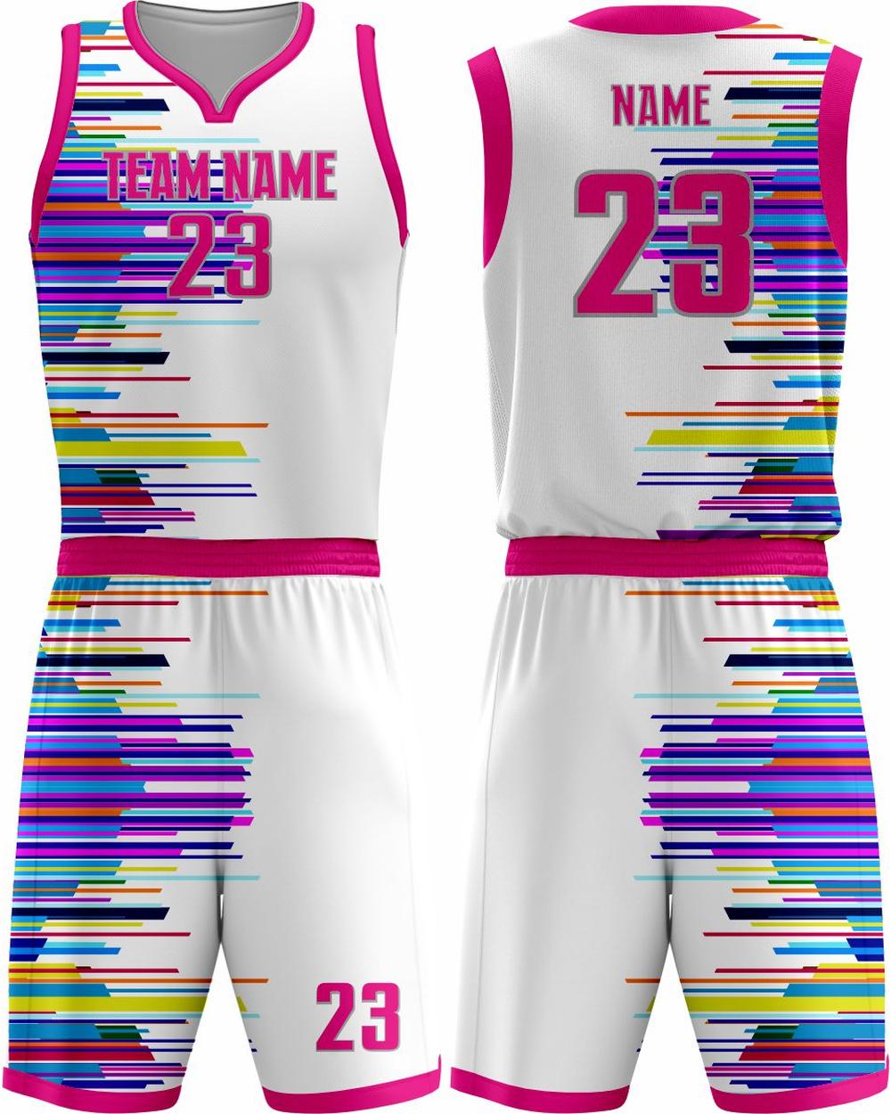 SportUniform Youth Graph Sublimated Basketball Uniform, color: White/Neon Pink