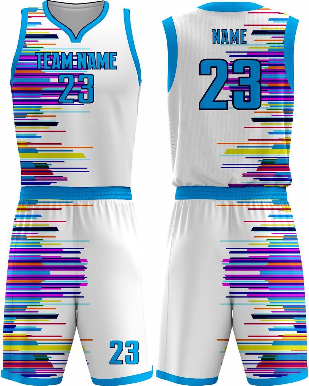 SportUniform Graph Sublimated Basketball Uniform, color: White/Neon Blue