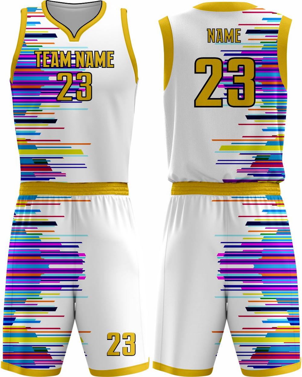 SportUniform Graph Sublimated Basketball Uniform, color: White/Gold