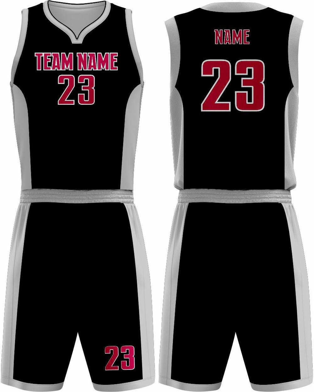 SportUniform Youth MVP Sublimated Basketball Uniform, color: Black/Grey
