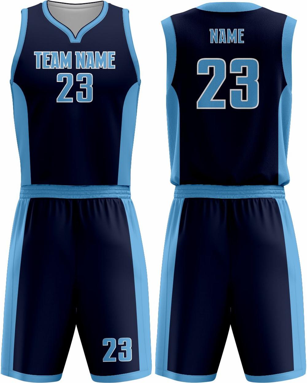 SportUniform Men's MVP Sublimated Basketball Uniform, color: Navy/Carolina Blue