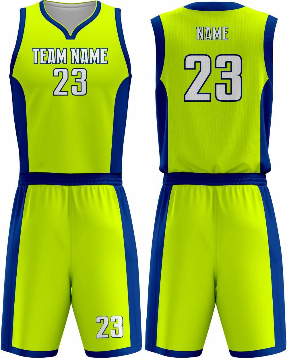 SportUniform Men's MVP Sublimated Basketball Uniform, color: Neon Yellow/Royal