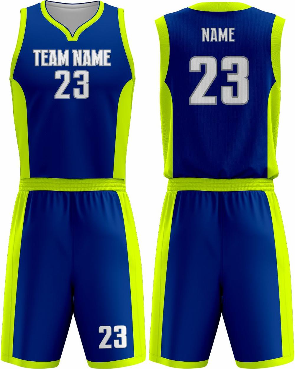SportUniform Men's MVP Sublimated Basketball Uniform, color: Royal/Neon Yellow