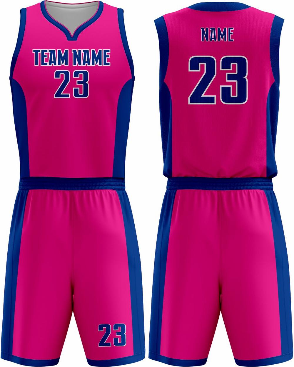 SportUniform Men's MVP Sublimated Basketball Uniform, color: Neon Pink/Royal