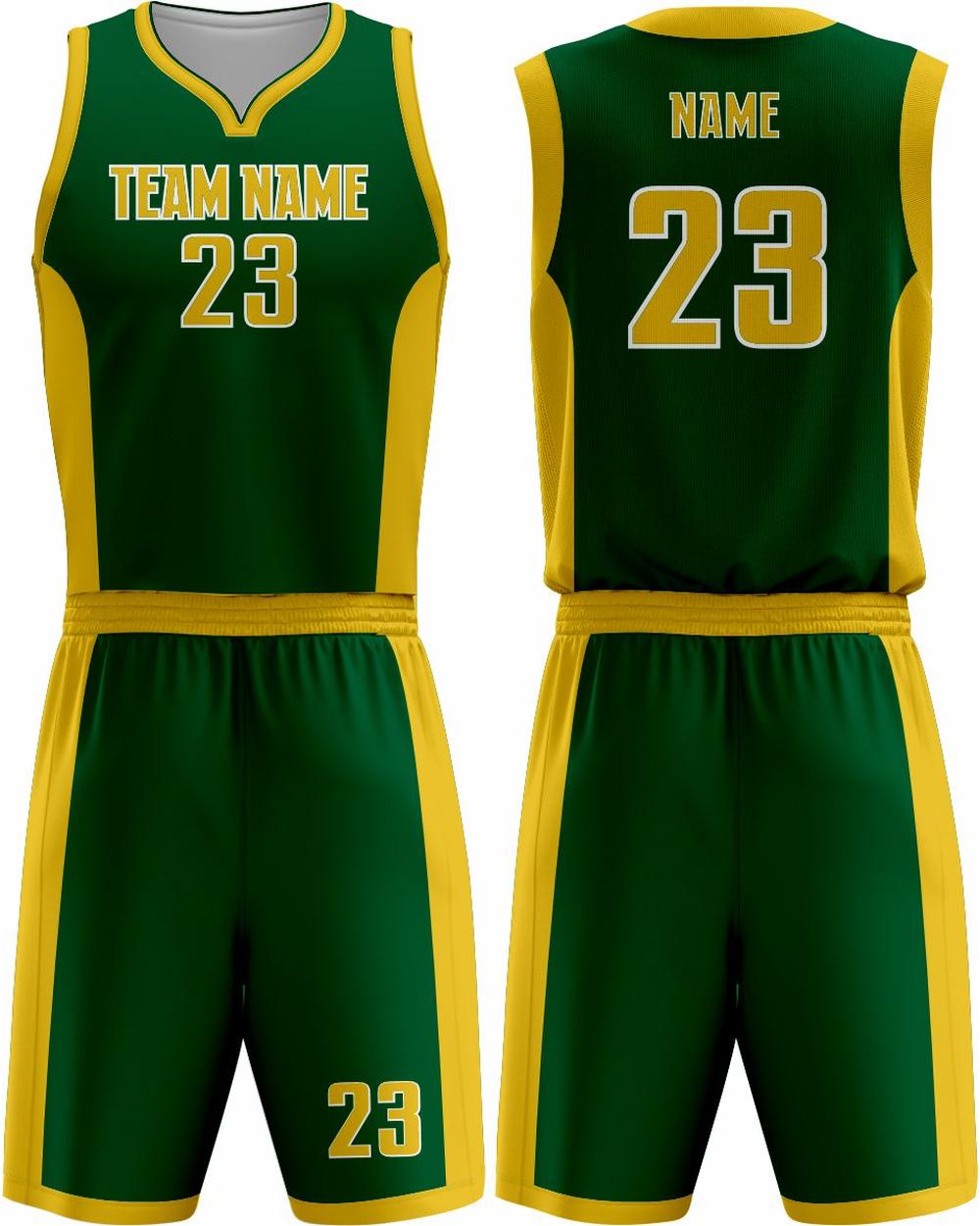 SportUniform Men's MVP Sublimated Basketball Uniform, color: Forest/Gold
