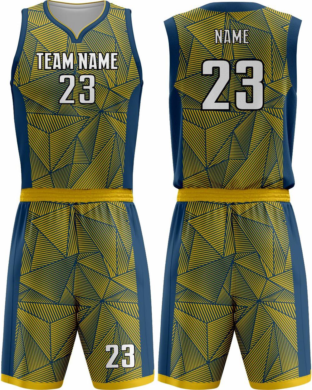 SportUniform Men's Geometric Sublimated Basketball Uniform, color: Gold