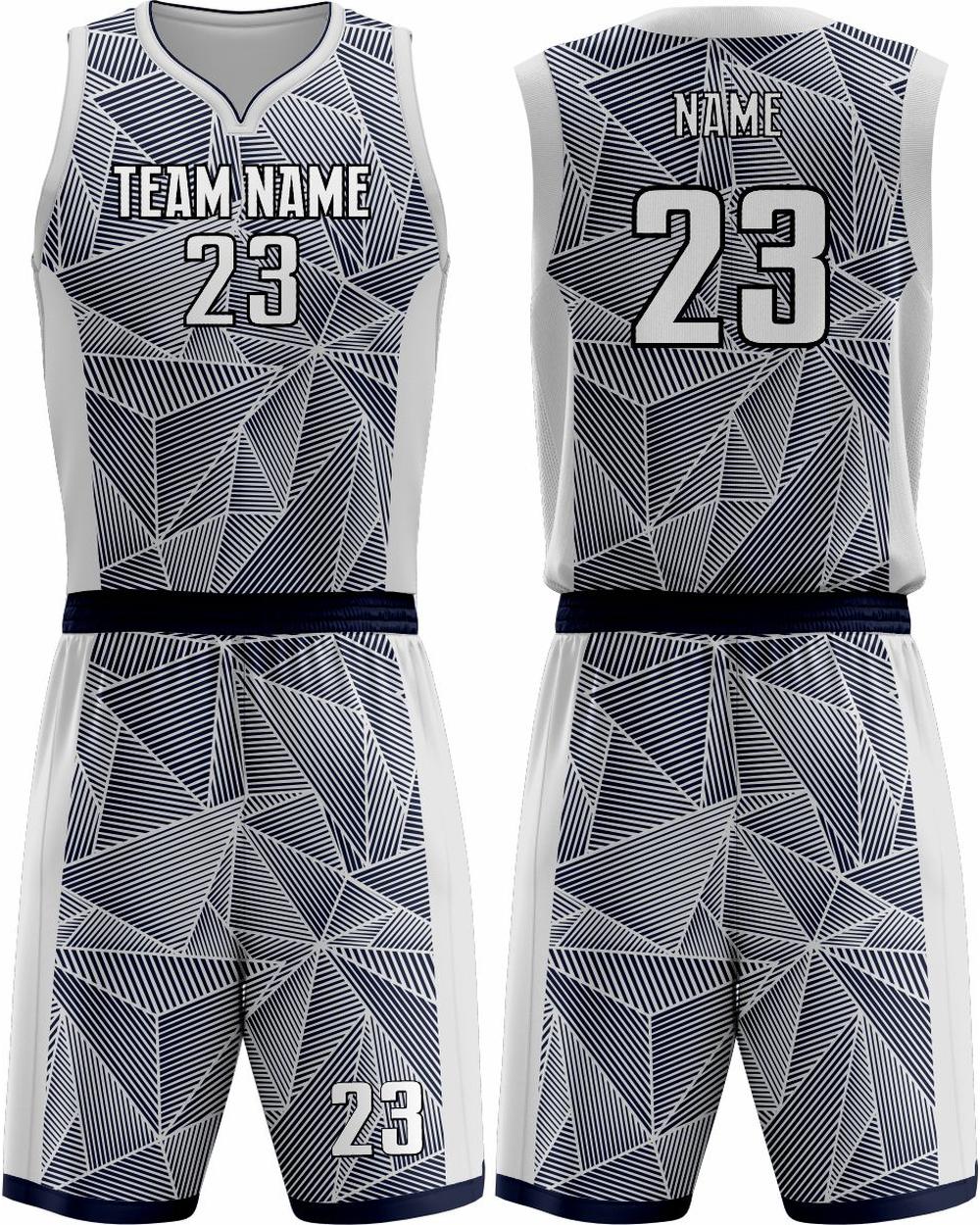 SportUniform Men's Geometric Sublimated Basketball Uniform, color: Navy