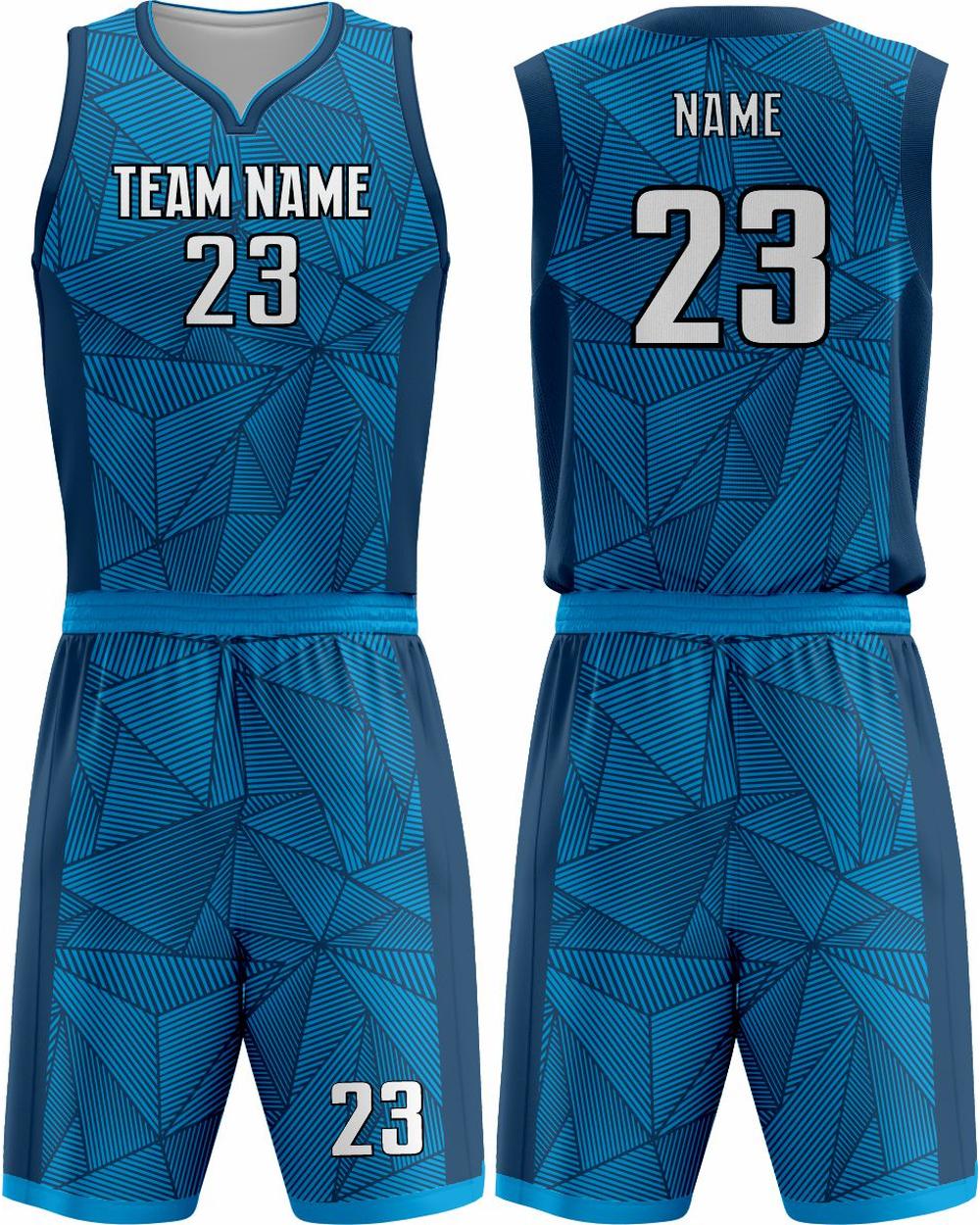 SportUniform Men's Geometric Sublimated Basketball Uniform, color: Neon Blue