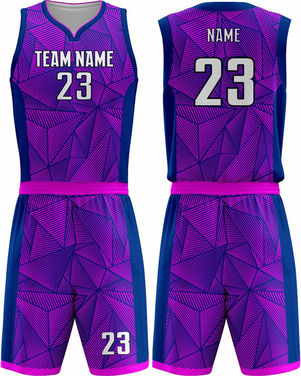SportUniform Geometric Sublimated Basketball Uniform, color: Neon Pink
