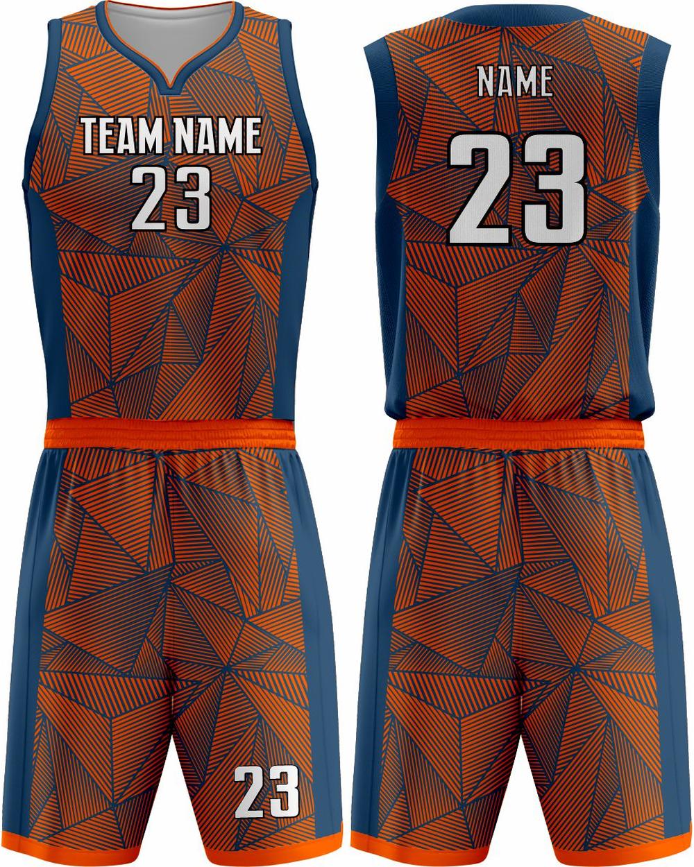 SportUniform Men's Geometric Sublimated Basketball Uniform, color: Orange