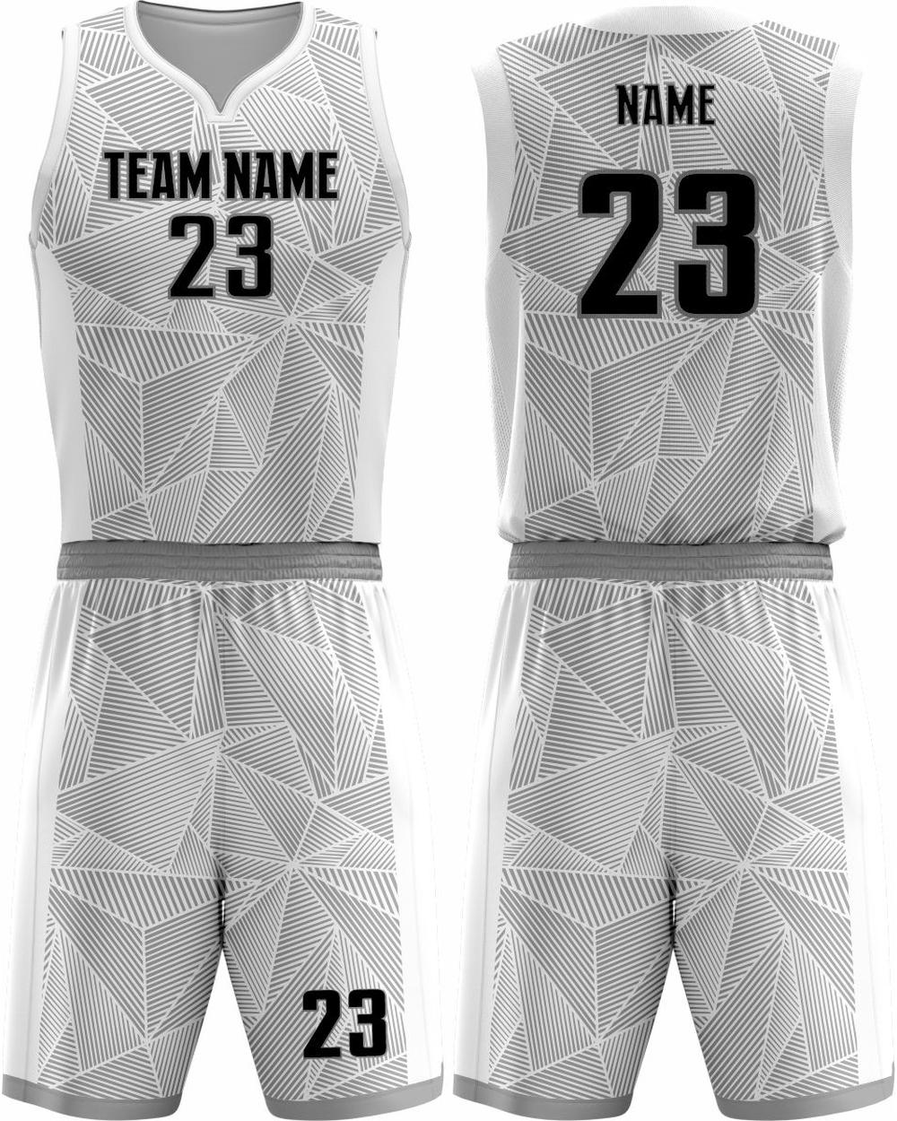 SportUniform Men's Geometric Sublimated Basketball Uniform, color: White