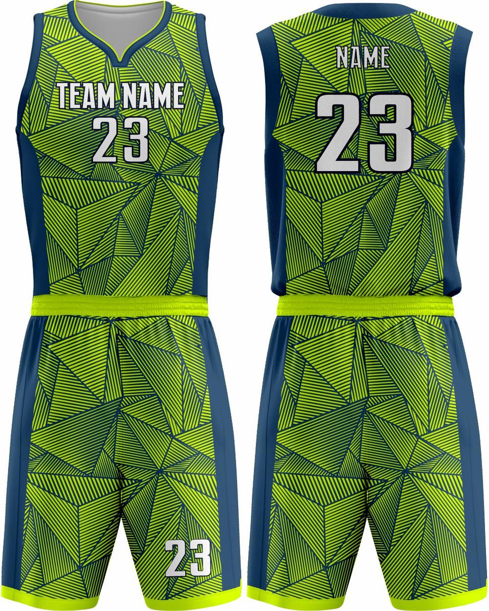 SportUniform Geometric Sublimated Basketball Uniform, color: Neon Yellow