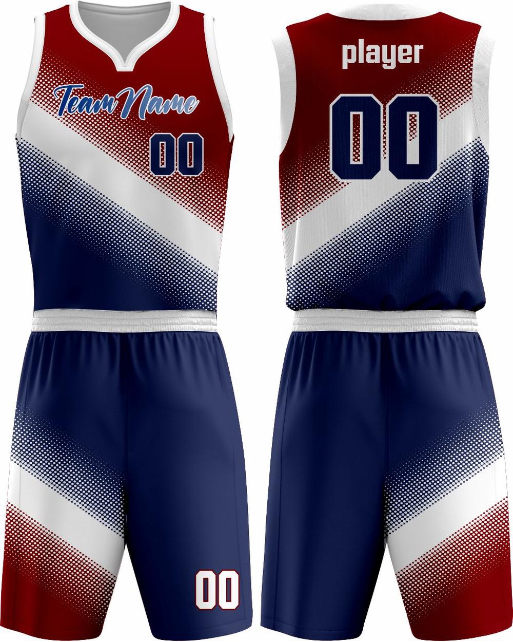 SportUniform Gazal Sublimated Basketball Uniform, color: Maroon/Navy