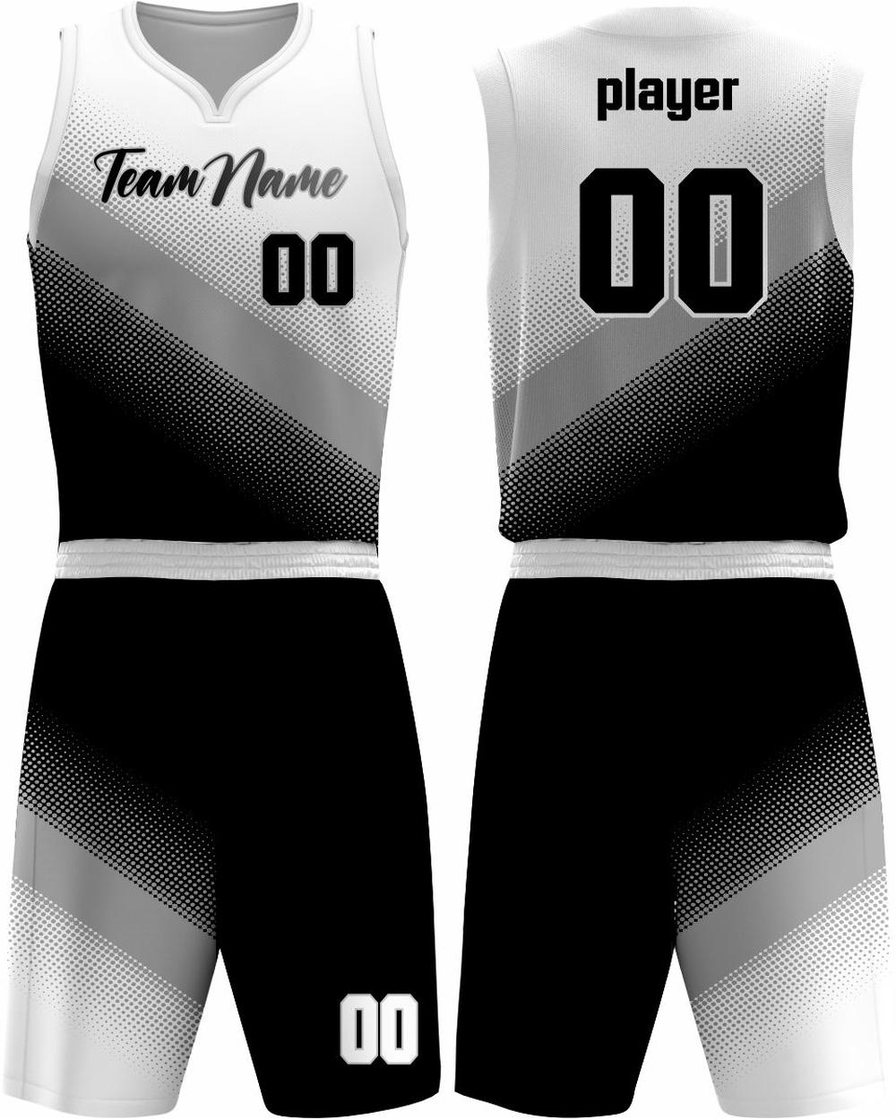 SportUniform Gazal Sublimated Basketball Uniform, color: White/Black