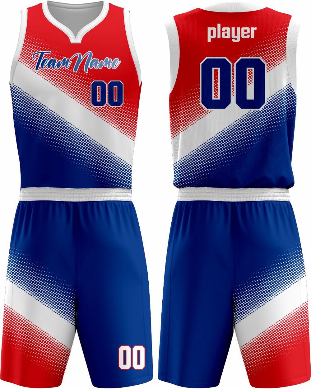 SportUniform Men's Gazal Sublimated Basketball Uniform, color: Red/Royal