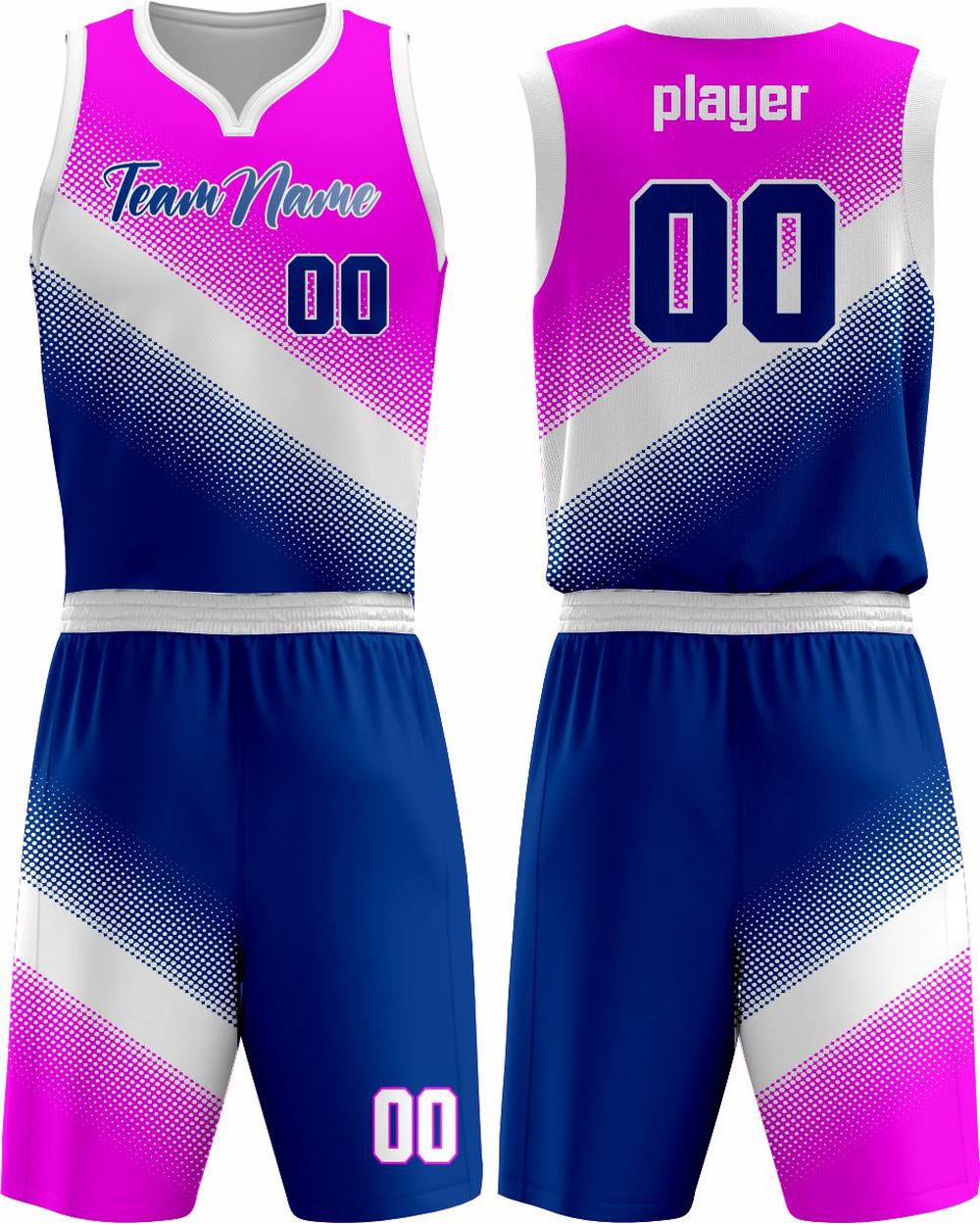SportUniform Men's Gazal Sublimated Basketball Uniform, color: Power Pink/Royal