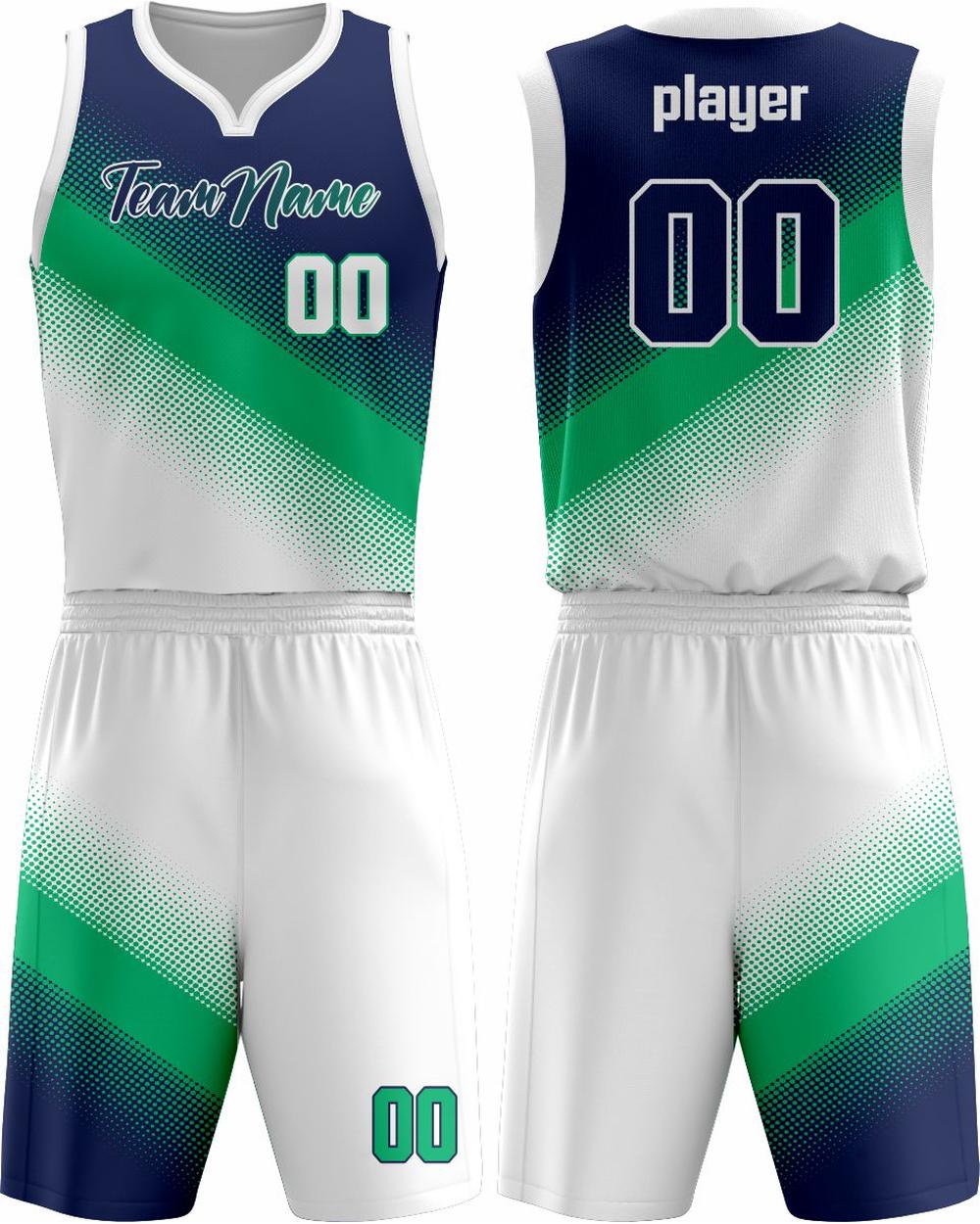 SportUniform Women's Gazal Sublimated Basketball Uniform, color: Navy/White