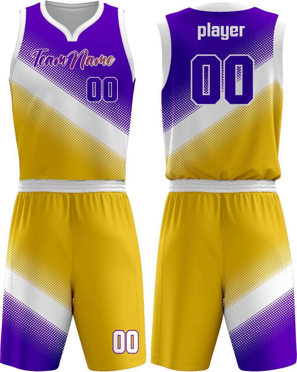 SportUniform Gazal Sublimated Basketball Uniform, color: Purple/Gold