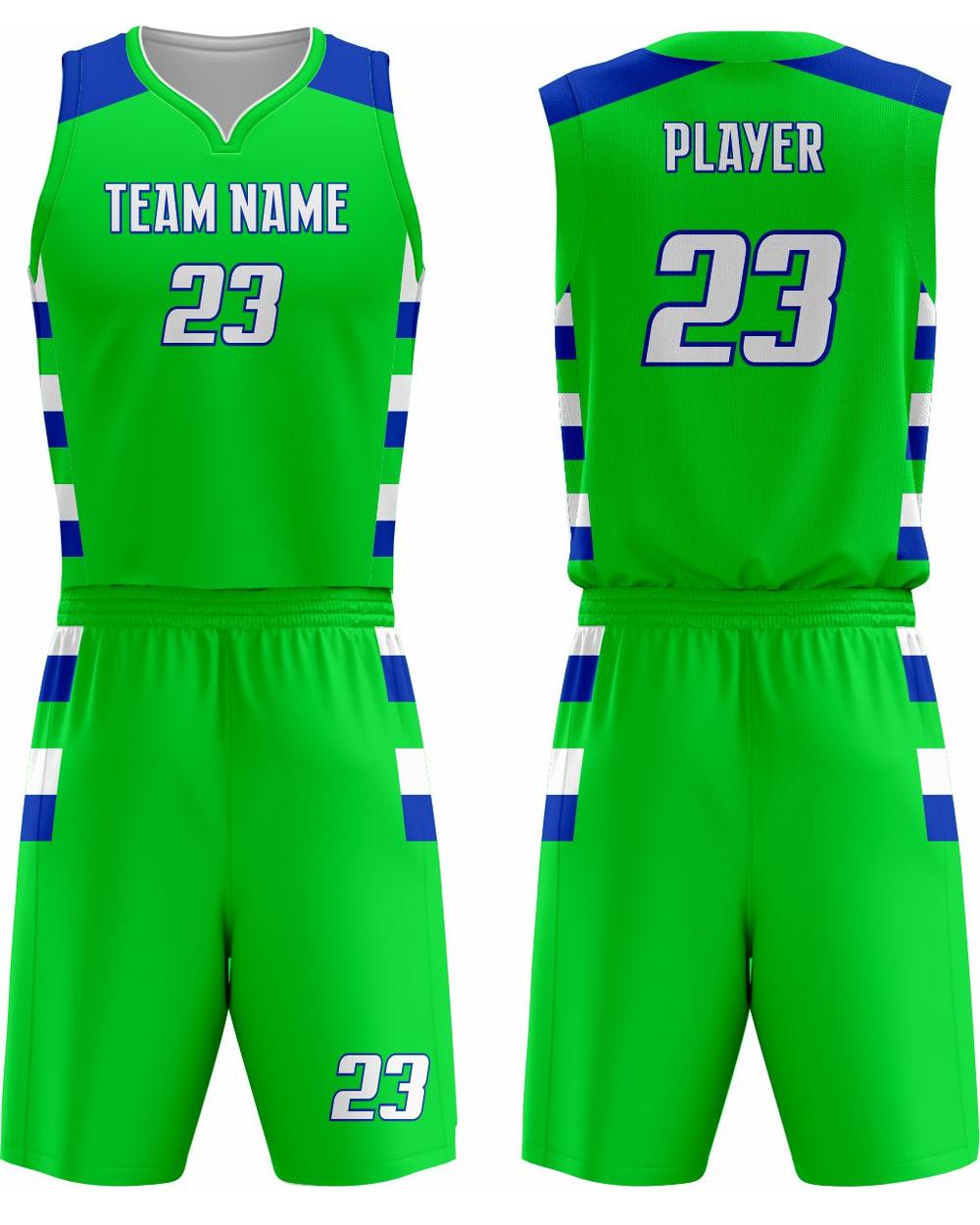SportUniform Sublimated Basketball Uniform, color: Neon Green/Royal