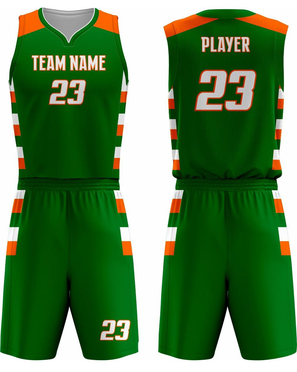 SportUniform Men's Sublimated Basketball Uniform, color: Forest/Orange